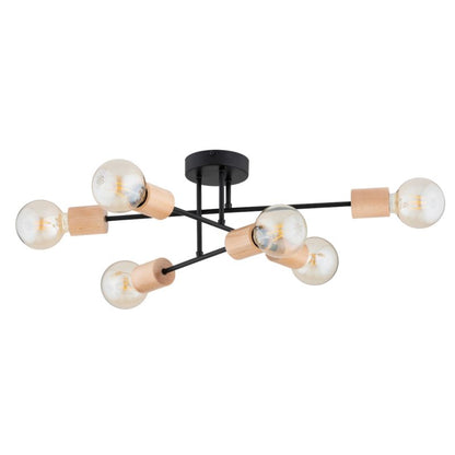 Loftslampe Lysekrone Alfa Stena 6xE27 Sort/Træ