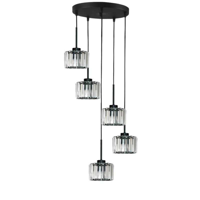 Hængelampe OMENA 14-950 5xE27 Krystal Glamour Sort 45 cm