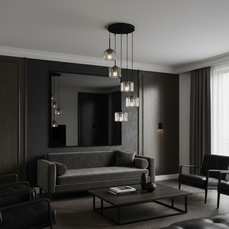 Hængelampe OMENA 14-950 5xE27 Krystal Glamour Sort 45 cm