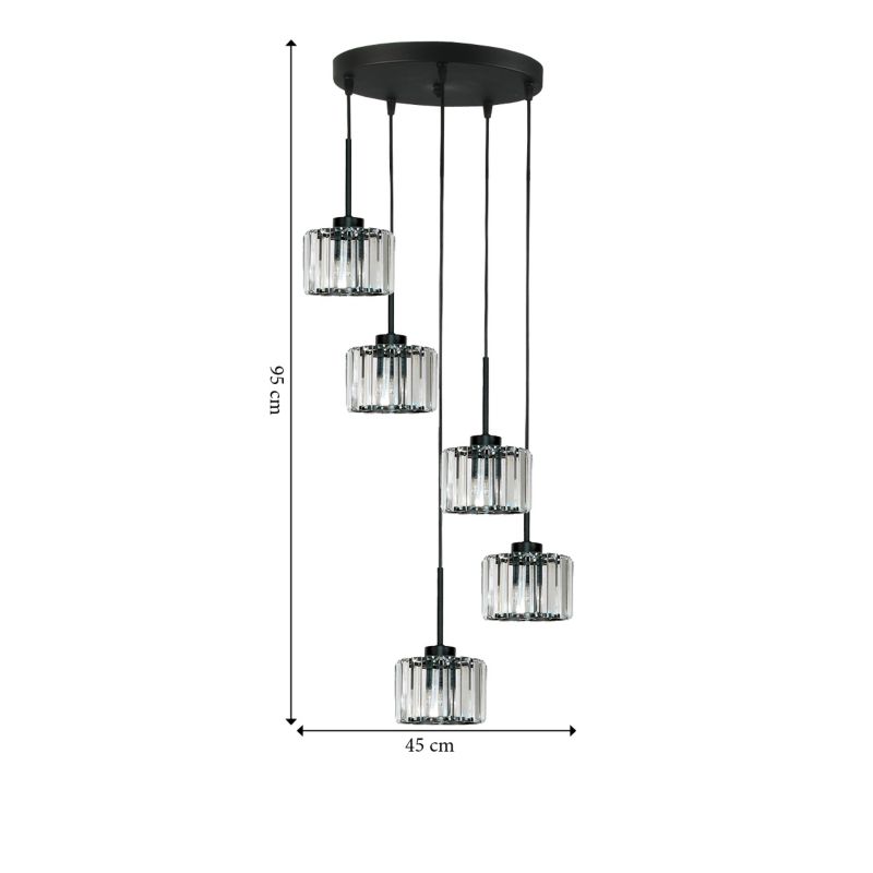 Hængelampe OMENA 14-950 5xE27 Krystal Glamour Sort 45 cm