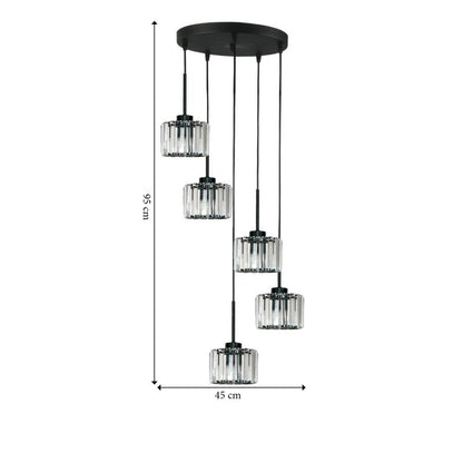 Hængelampe OMENA 14-950 5xE27 Krystal Glamour Sort 45 cm