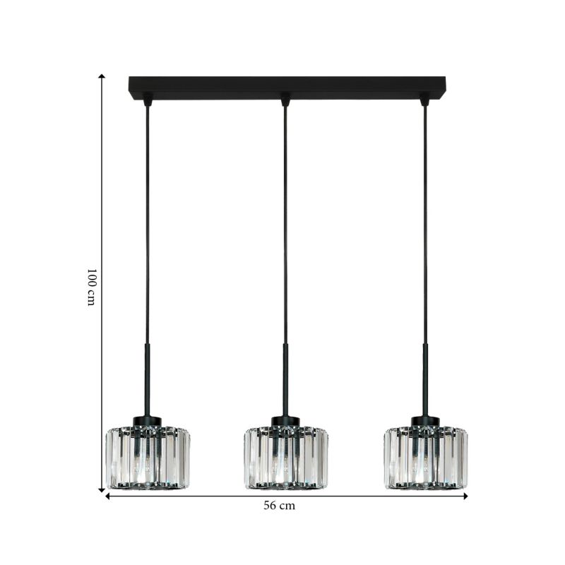 Hængelampe Omena 3xE27 Sort Krystal 56 cm 14-954