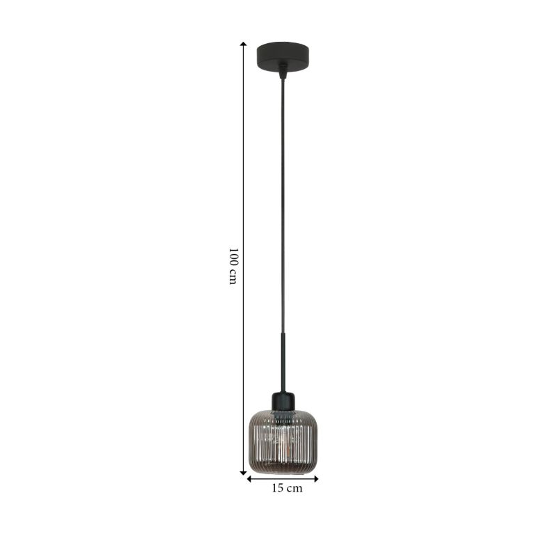 Hængelampe EDYLIT Beka Grey 1xE27 100 cm Sort