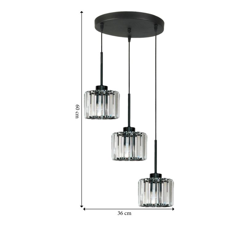 Hængelampe Omena 3xE27 Krystal Kuppel Sort 60 cm