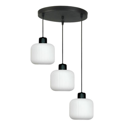 Hængelampe Kaskade 3xE27 Hvide Skærme Sort Metal 60 cm