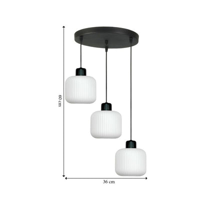 Hængelampe Kaskade 3xE27 Hvide Skærme Sort Metal 60 cm