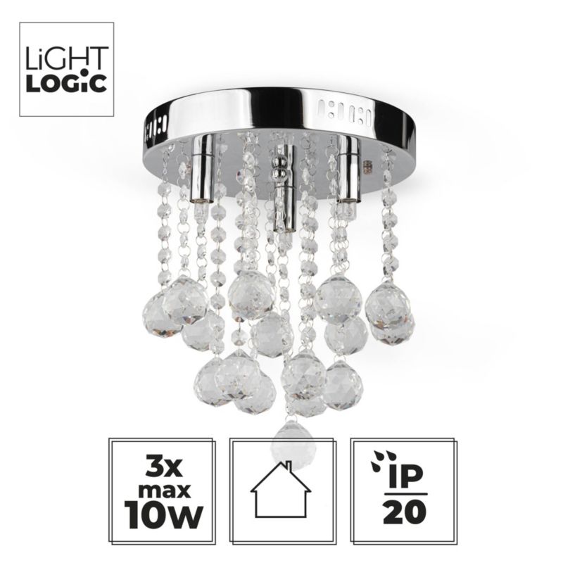 LightLogic LL VETED 3xG9 hængelampe med krystaller, loftlampe, 1 stk.