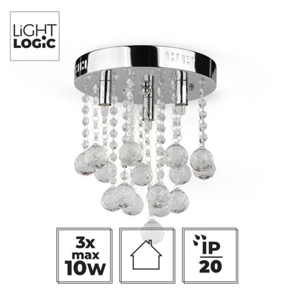 LightLogic LL VETED 3xG9 hængelampe med krystaller, loftlampe, 1 stk.
