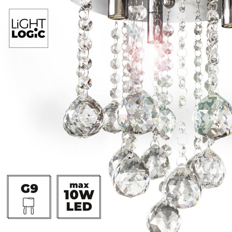 LightLogic LL VETED 3xG9 hængelampe med krystaller, loftlampe, 1 stk.