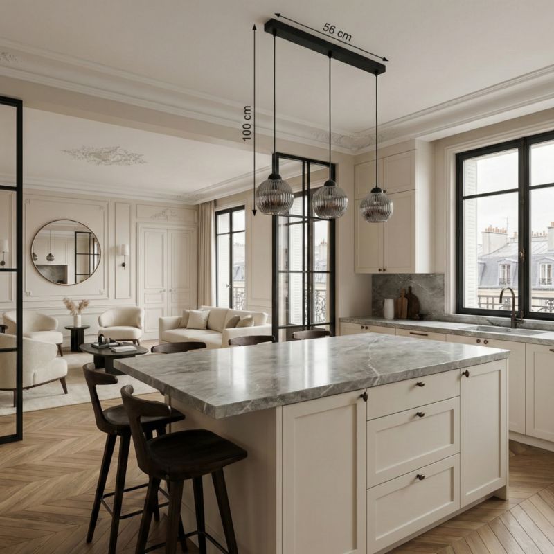 Hængelampe Liste 3xE27 Grå Rillede Kugler Loft SFERA 15-054