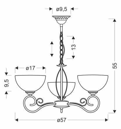 Lysekrone Horizon 3x E27 Antik Messing 57 cm