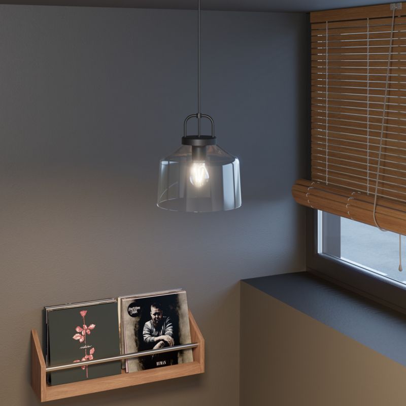 Hængelampe Boronia 1xE27 Glas 24 cm Sort