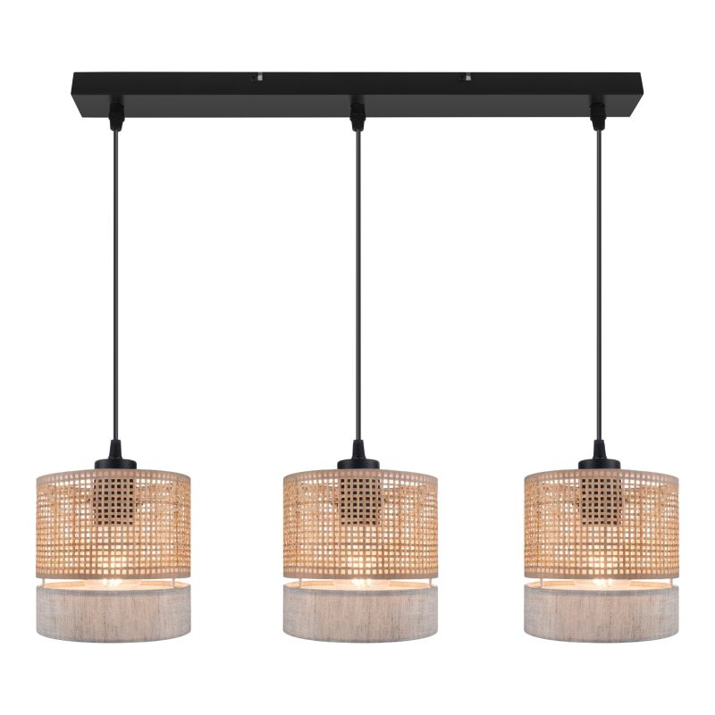 Loftlampe Conebill 3xE27 Sort/Naturlig 110 cm