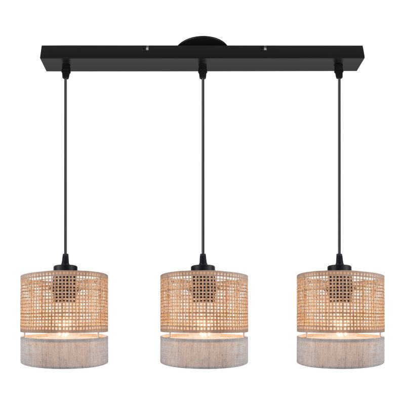 Loftlampe Conebill 3xE27 Sort/Naturlig 110 cm