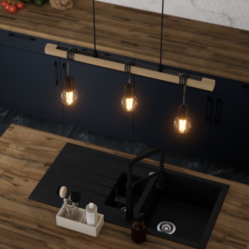 Loftslampe Hornero 3xE27 Sort Træ