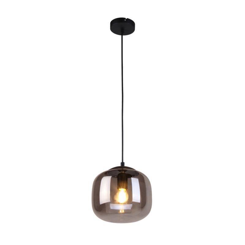 Hængelampe Calto 1xE27 Røget Glas Sort 120 cm