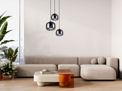 Hængelampe Calto 3xE27 Røget Glas Sort 120 cm