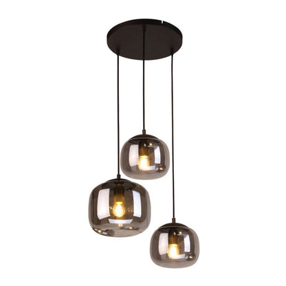 Hængelampe Calto 3xE27 Røget Glas Sort 120 cm