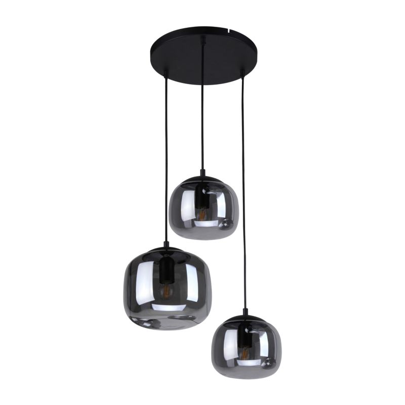 Hængelampe Calto 3xE27 Røget Glas Sort 120 cm