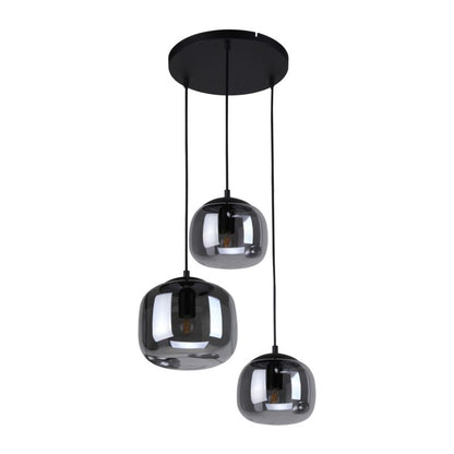 Hængelampe Calto 3xE27 Røget Glas Sort 120 cm