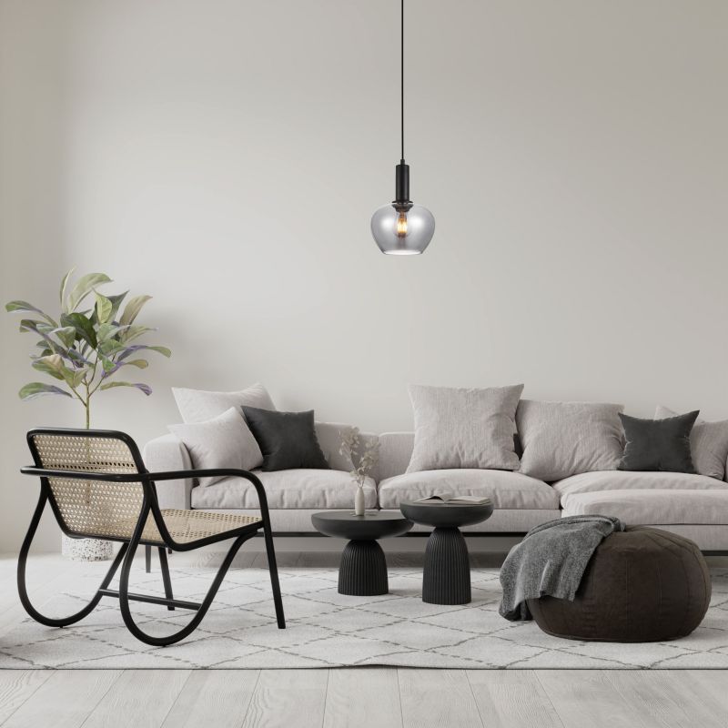 Hængelampe Stabla 1xE27 Røget Glas Sort