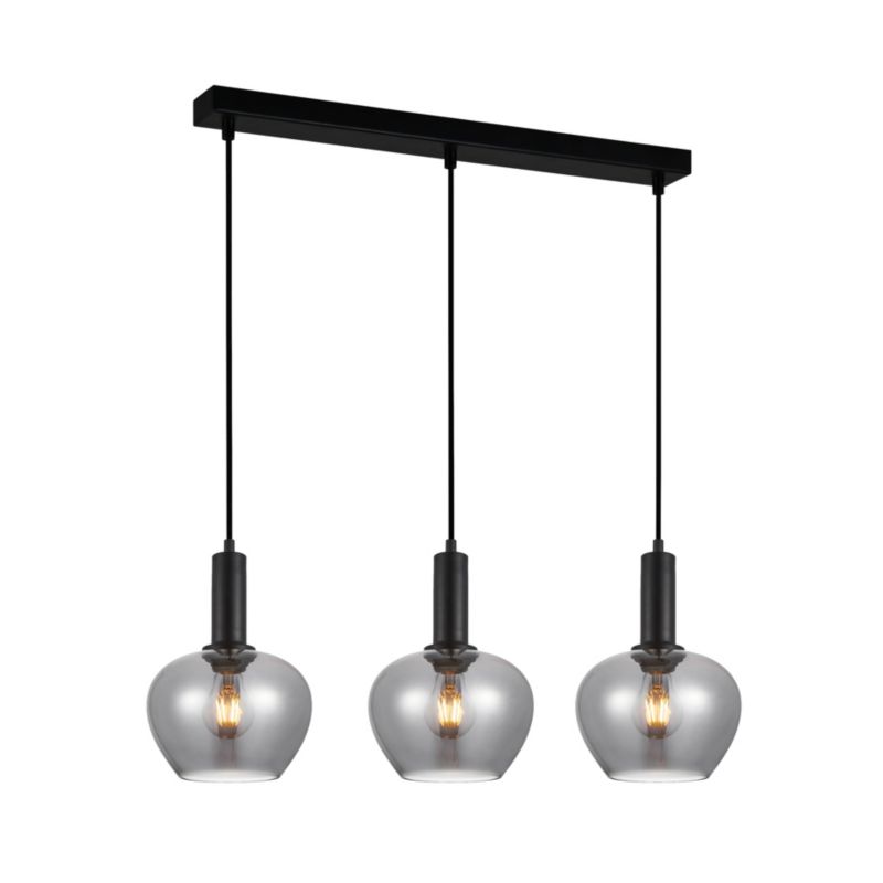 Hængelampe Stabla 3xE27 Røget Glas Sort 105 cm
