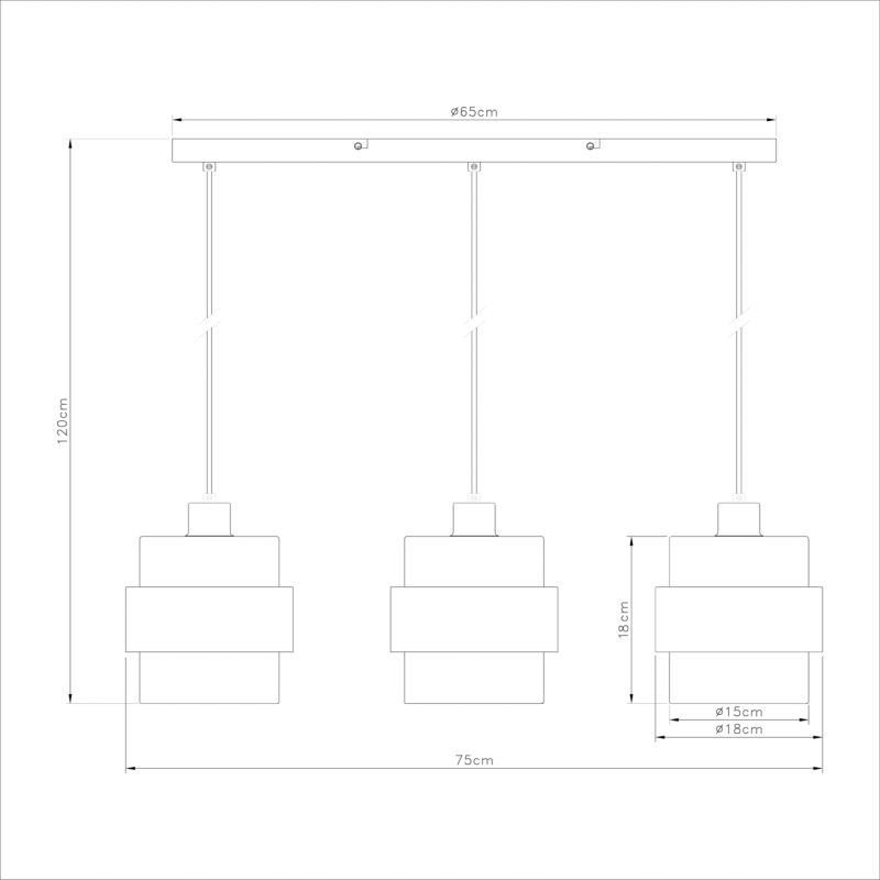 Hængelampe Valentino 3xE27 180x750x1200 mm Metal Glas