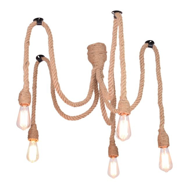 Hængelampe Rope Pajączek 5 x 12 W E27 Brun