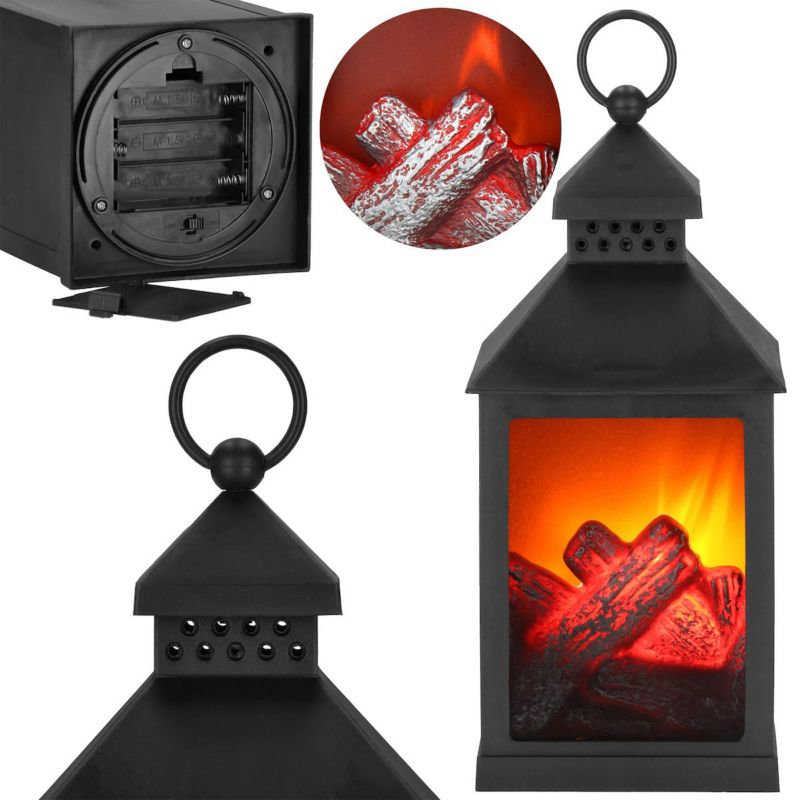 Springos LED-lanterne med flammeeffekt 10,5 x 10,5 x 22,5 cm – dekorativ pejselygte til jul, 1 stk.