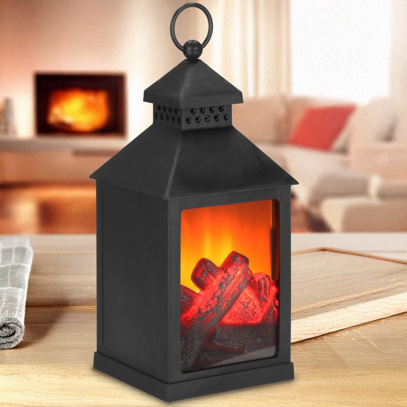 Springos LED-lanterne med flammeeffekt 10,5 x 10,5 x 22,5 cm – dekorativ pejselygte til jul, 1 stk.