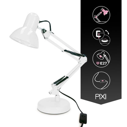 Pixi White E27 bordlampe i hvid med base og clips EDO777536, 1 stk.
