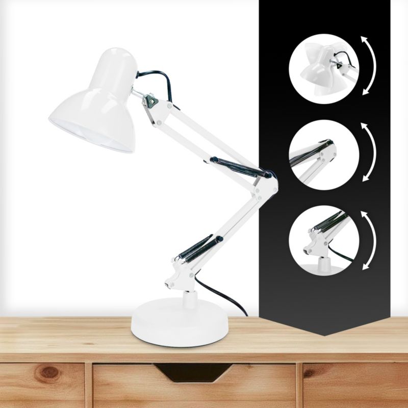 Pixi White E27 bordlampe i hvid med base og clips EDO777536, 1 stk.