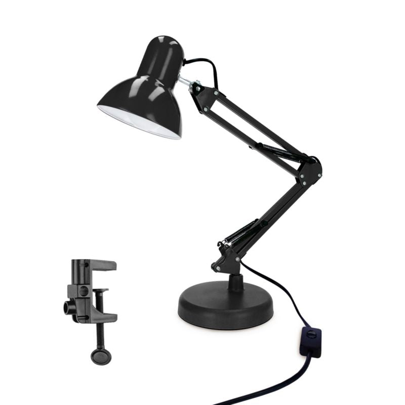 Edo Pixi Black E27 skrivebordslampe sæt med fod og clips EDO777535 sort 1 stk.