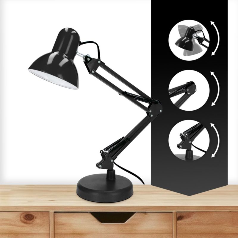 Edo Pixi Black E27 skrivebordslampe sæt med fod og clips EDO777535 sort 1 stk.