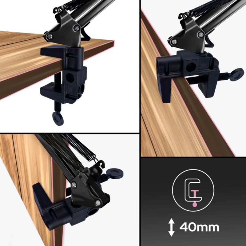 Edo Pixi Black E27 skrivebordslampe sæt med fod og clips EDO777535 sort 1 stk.