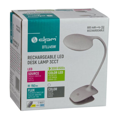 LED bordlampe DPM med clips hvid