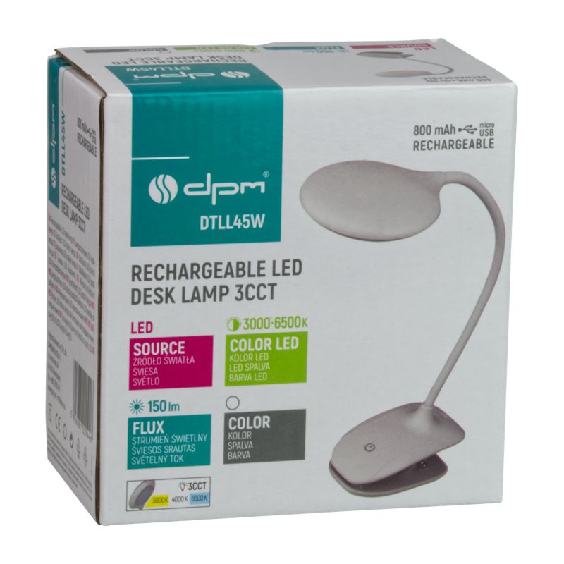 LED bordlampe DPM med clips hvid
