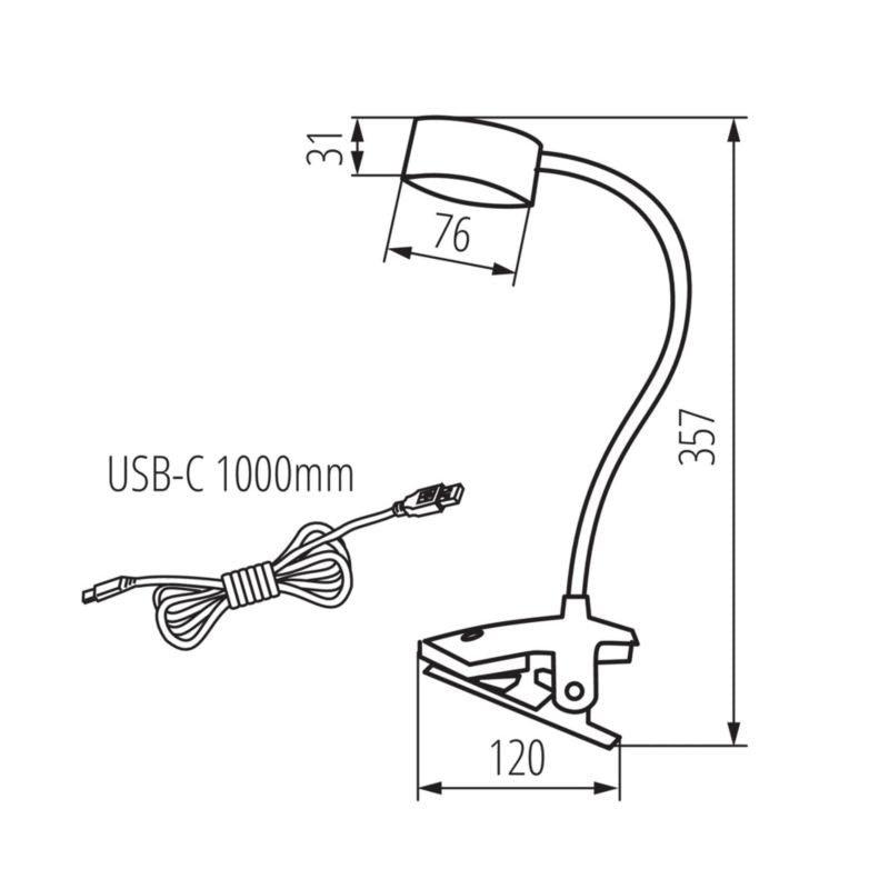 LED skrivebordslampe LightLogic LL AGREER B 66480 med justerbar farvetemperatur til børn, klemme, USB, sort, væglampe, 1 stk.
