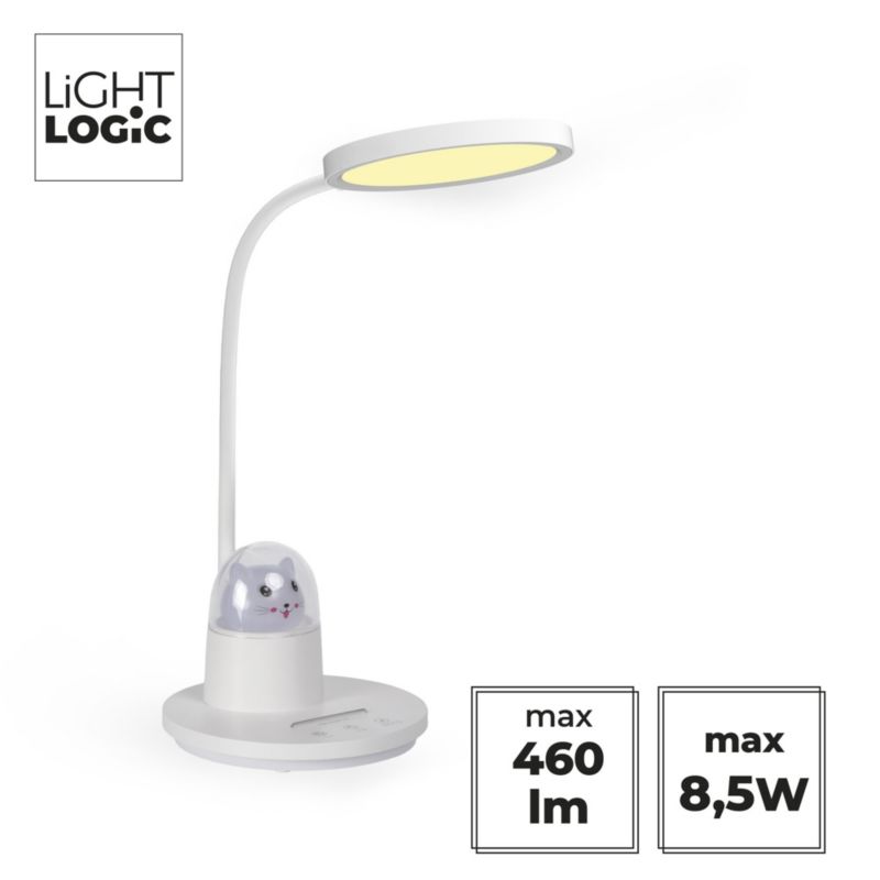 LightLogic LL BINED LED W bordlampe med justerbar temperatur, natlampe til børn, katteholder, hvid, 1 stk.