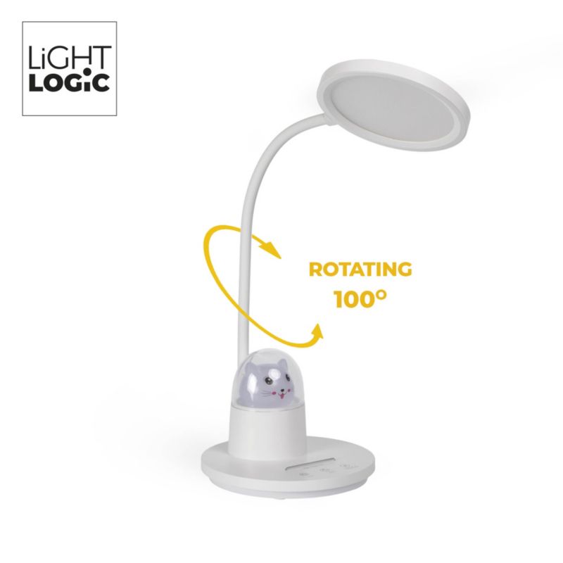 LightLogic LL BINED LED W bordlampe med justerbar temperatur, natlampe til børn, katteholder, hvid, 1 stk.