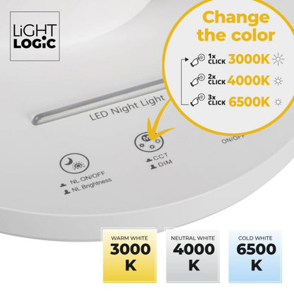 LightLogic LL BINED LED W bordlampe med justerbar temperatur, natlampe til børn, katteholder, hvid, 1 stk.