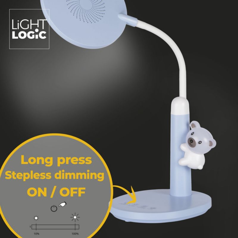 LightLogic LL TFARI LED BL 66486 LED bordlampe med justerbar farvetemperatur 3000/4000/6500 K til børn, natlampe blå bamse, 1 stk.