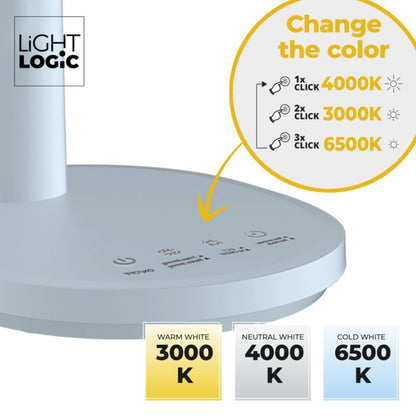 LightLogic LL TFARI LED BL 66486 LED bordlampe med justerbar farvetemperatur 3000/4000/6500 K til børn, natlampe blå bamse, 1 stk.