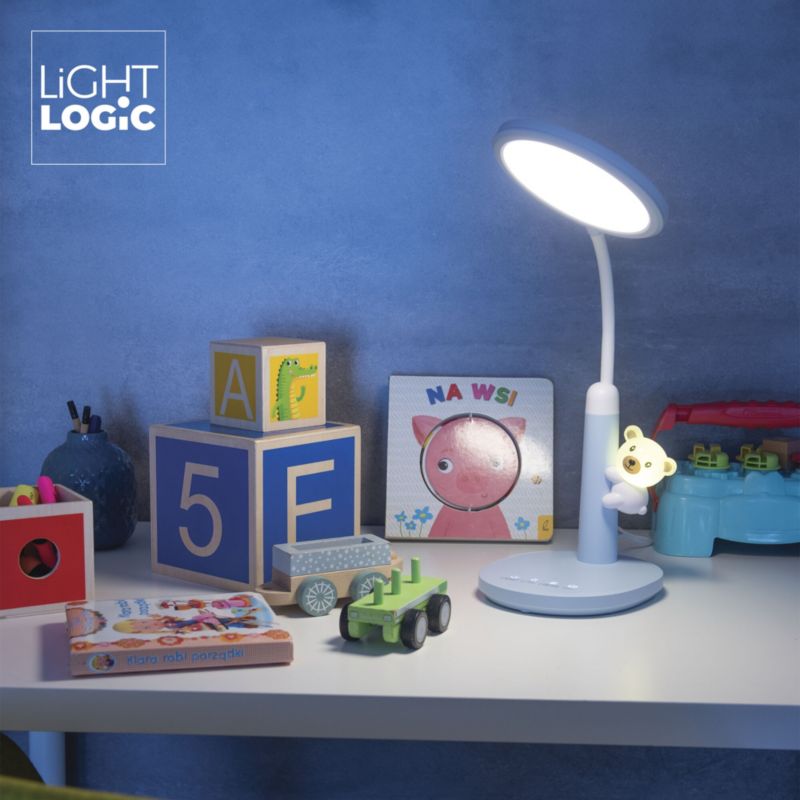 LightLogic LL TFARI LED BL 66486 LED bordlampe med justerbar farvetemperatur 3000/4000/6500 K til børn, natlampe blå bamse, 1 stk.