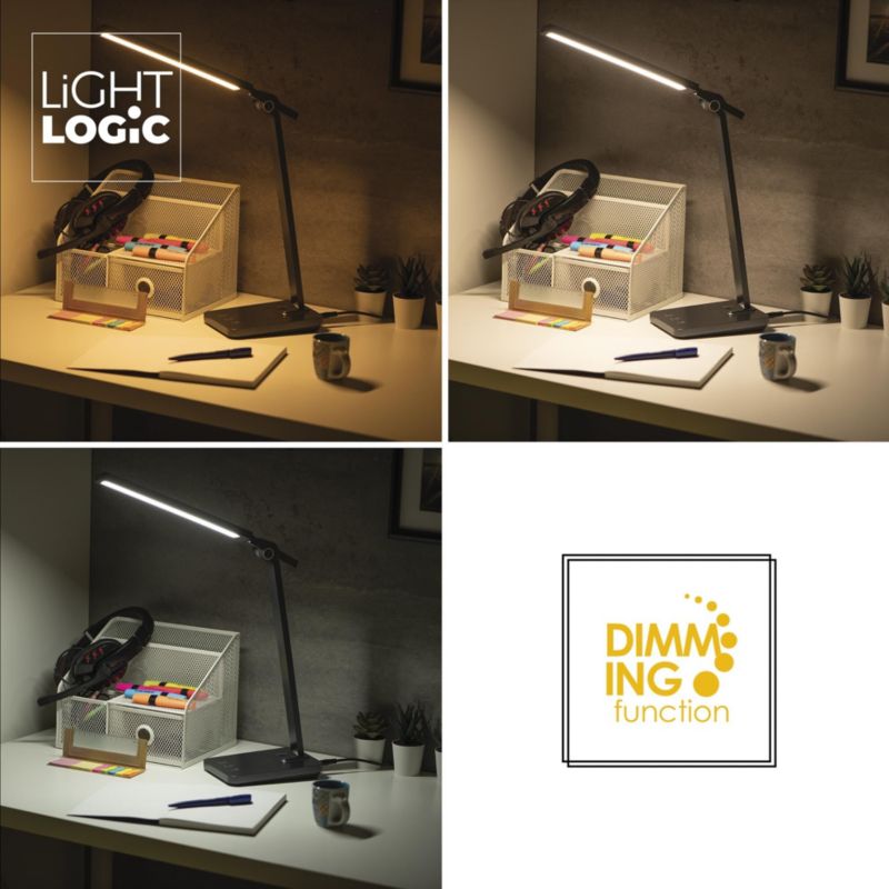LED skrivebordslampe LightLogic LL UNHED LED GR 66489 med justerbar farvetemperatur 3000/4000/6500 K, grå, touch, 1 stk.