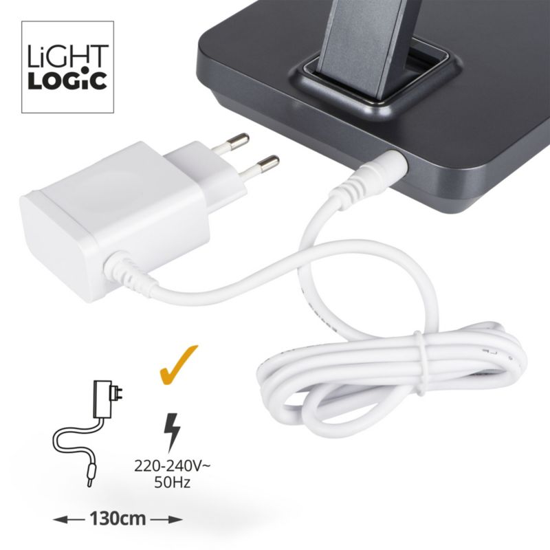 LED skrivebordslampe LightLogic LL UNHED LED GR 66489 med justerbar farvetemperatur 3000/4000/6500 K, grå, touch, 1 stk.