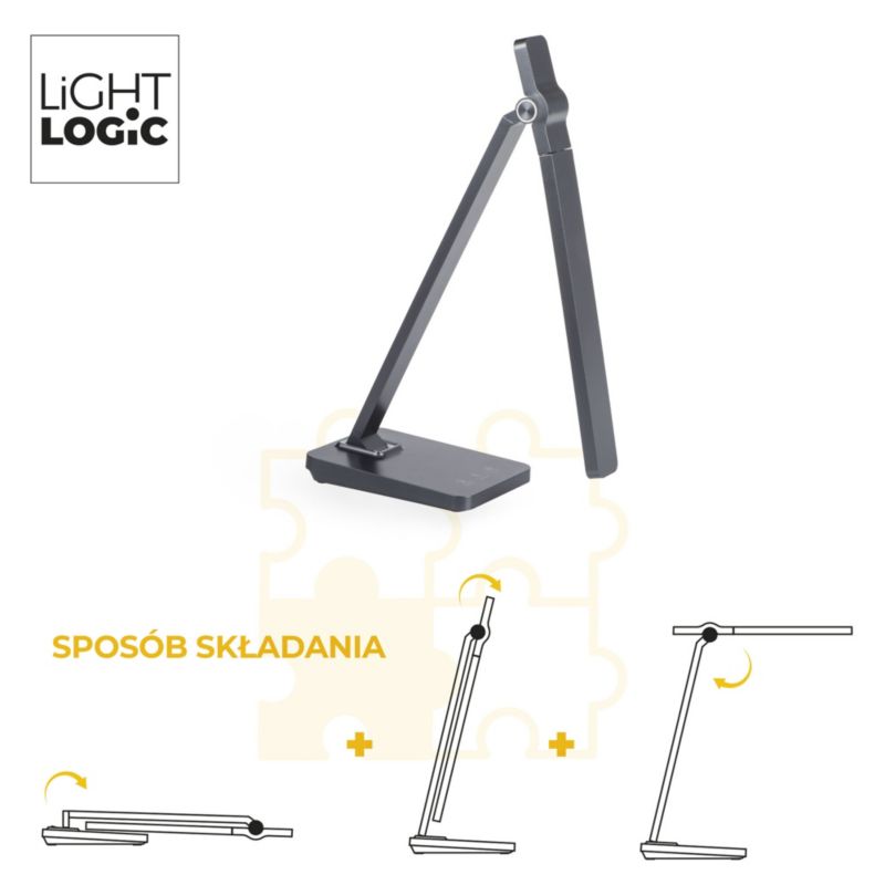 LED skrivebordslampe LightLogic LL UNHED LED GR 66489 med justerbar farvetemperatur 3000/4000/6500 K, grå, touch, 1 stk.