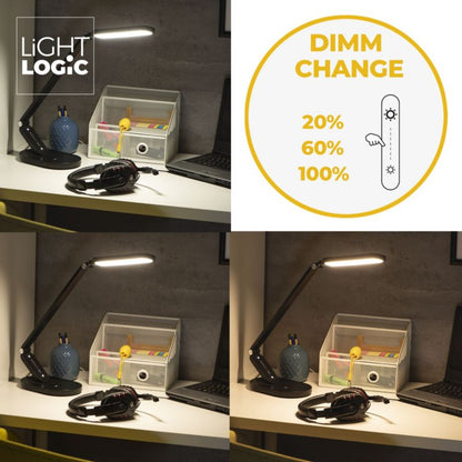 LightLogic LL VERPO LED B bordlampe med justerbar farvetemperatur 3000/4000/6500 K til børn, sort natlampe, 1 stk.