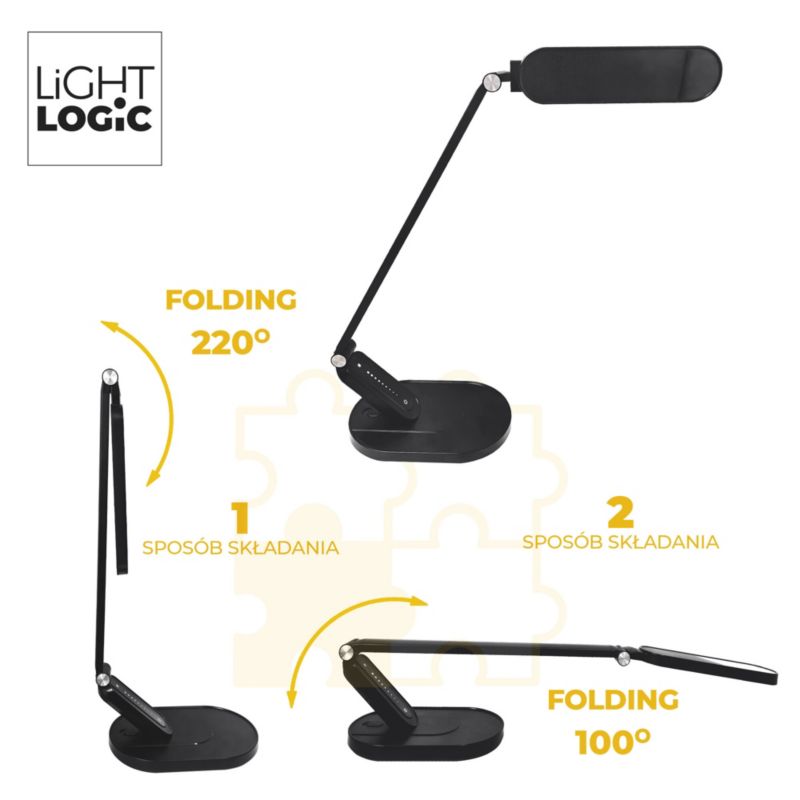 LightLogic LL VERPO LED B bordlampe med justerbar farvetemperatur 3000/4000/6500 K til børn, sort natlampe, 1 stk.