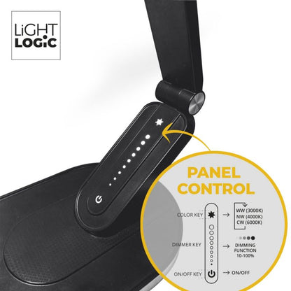LightLogic LL VERPO LED B bordlampe med justerbar farvetemperatur 3000/4000/6500 K til børn, sort natlampe, 1 stk.